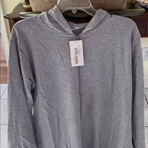 Meaneor Women Hooded Zip Up Loose Maxi Dress